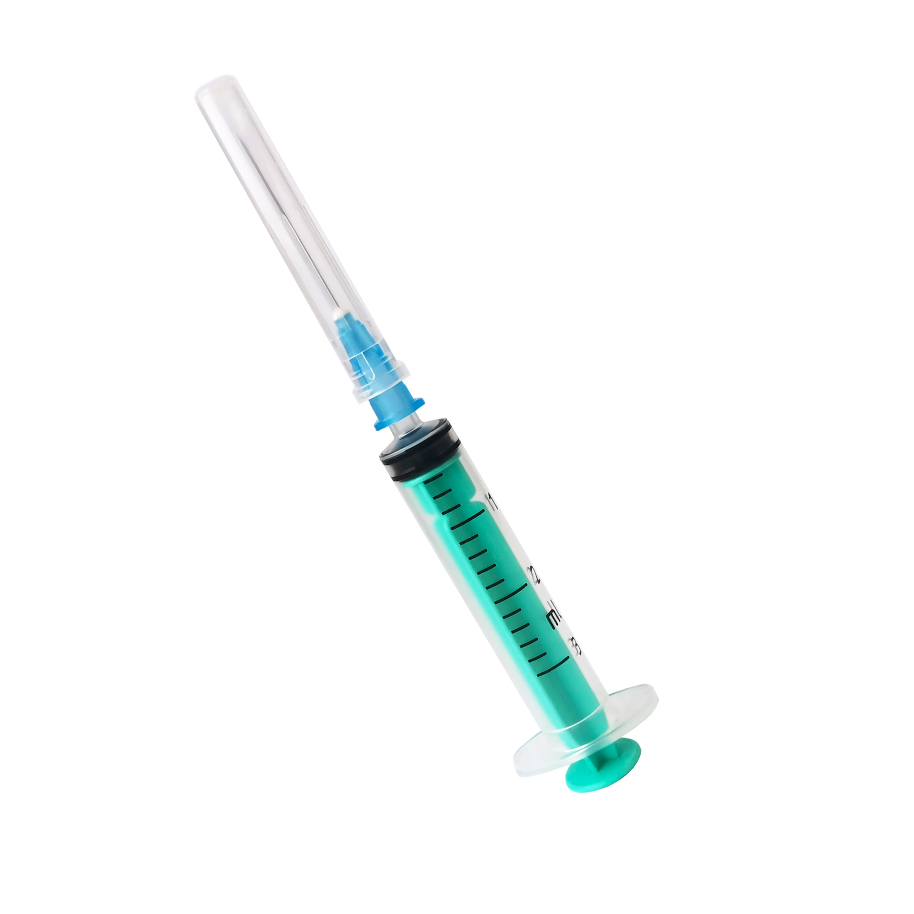 Three-piece sterile hypodermic syringe for single use with «Luer» tip of capacity 3cc with a single-use hypodermic needle