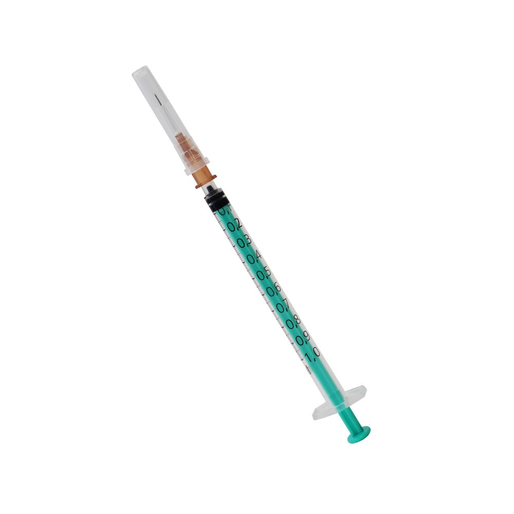 Three-piece sterile tuberculin syringe for single use with «Luer» tip of a capacity of 1cc with a single-use needle